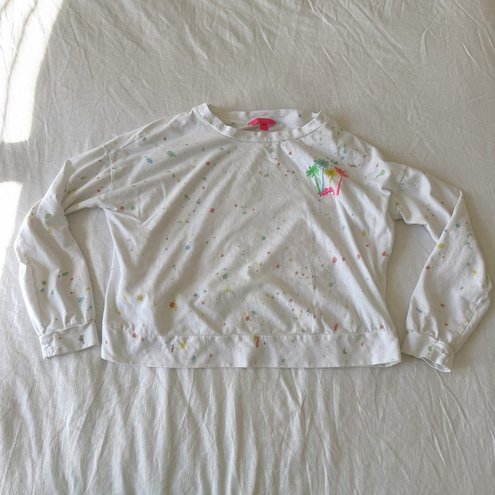 Lilly Pulitzer Sweatshirt Womens Medium Resort Preppy Palms Art Splatter - Picture 4 of 7